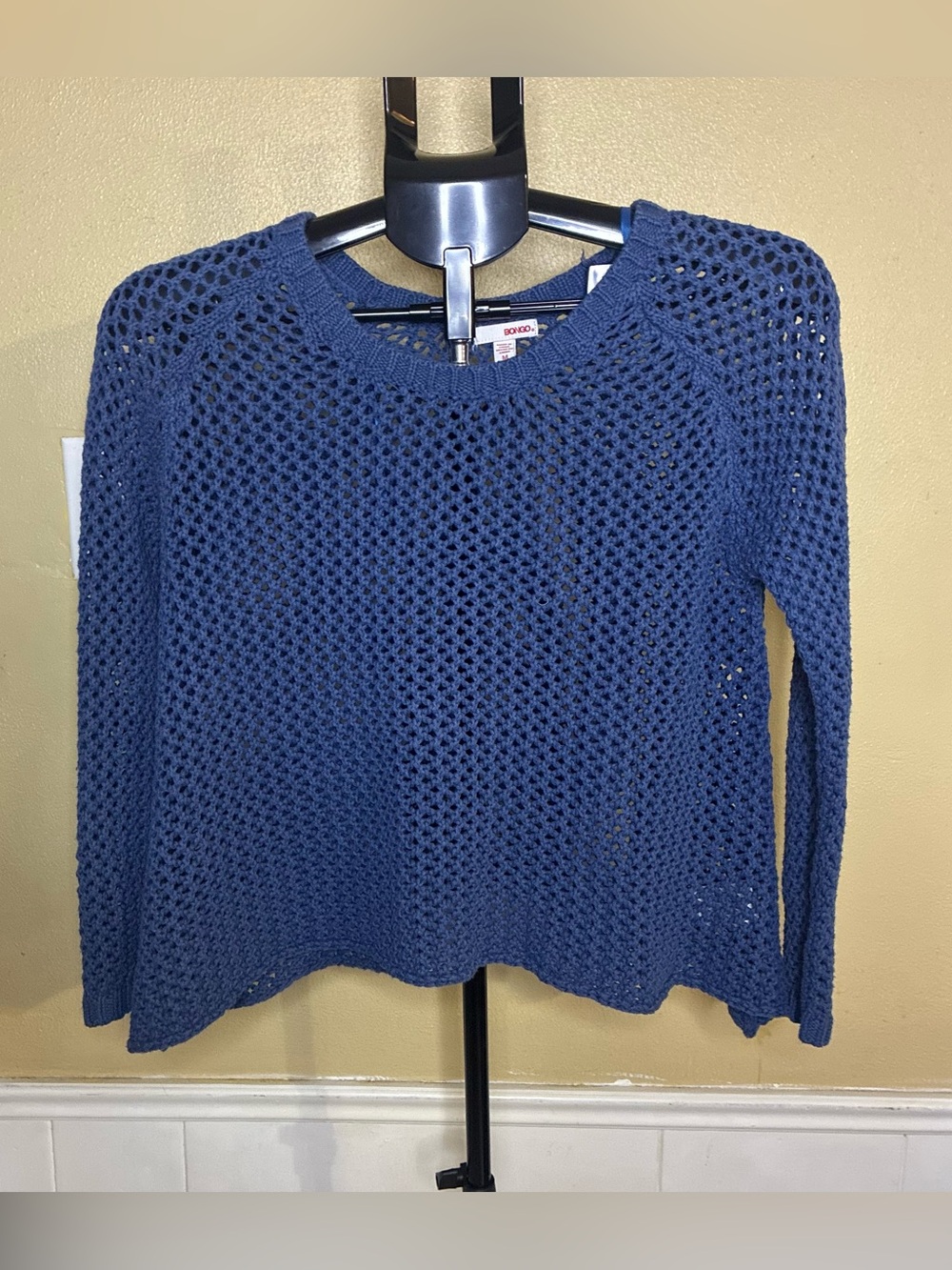 BONGO Navy Open-Weave Crewneck Sweater